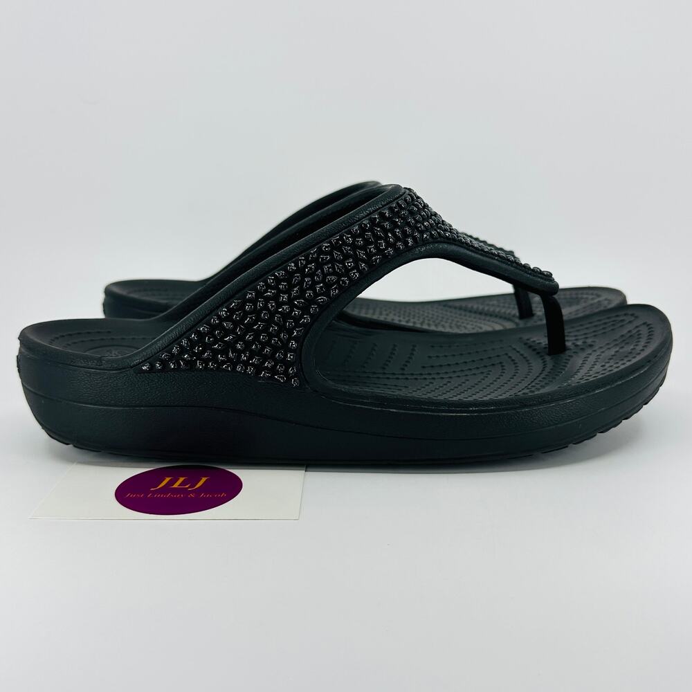 Crocs Women's Sloane Black Bead Embellished Comfort Sandals 204181 Size 11